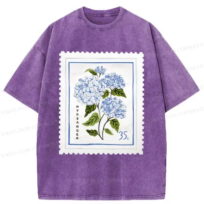 Tokyo-Tiger Hydrangea Stamp Washed T-Shirt