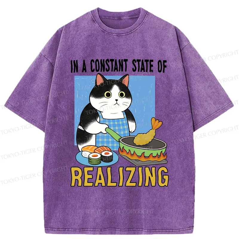 Tokyo-Tiger Cat Cooking Washed T-Shirt