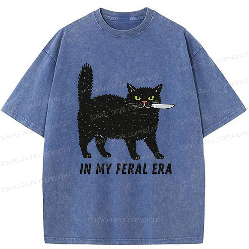 Tokyo-Tiger Black Cat With A Knife Washed T-Shirt