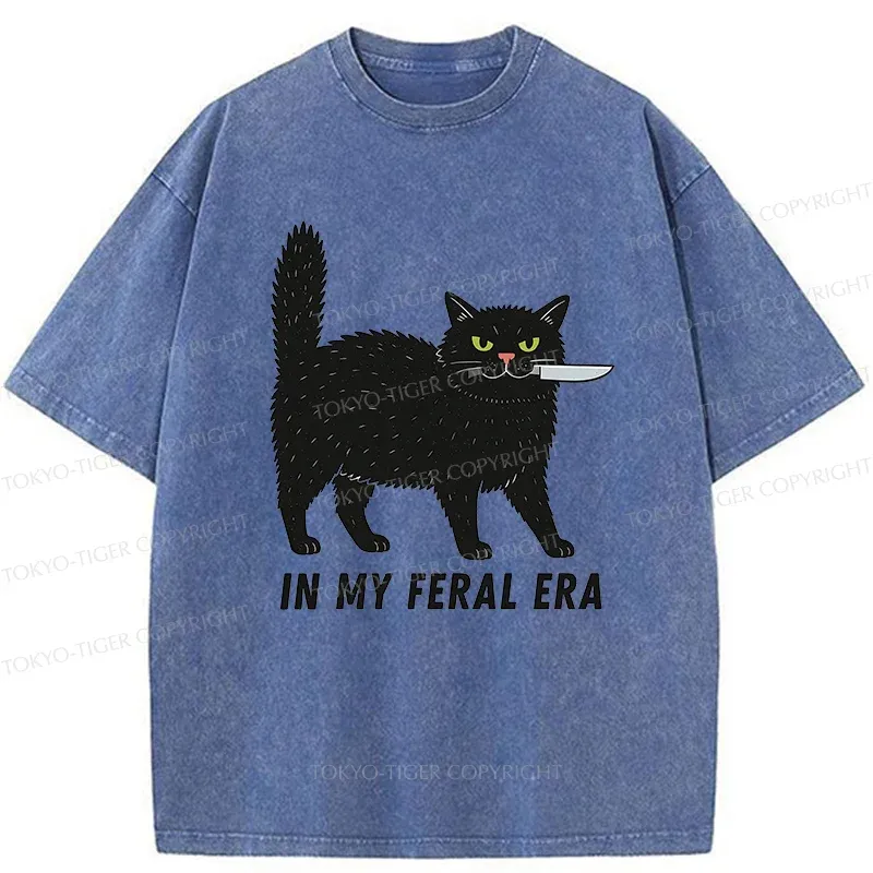 Tokyo-Tiger Black Cat With A Knife Washed T-Shirt