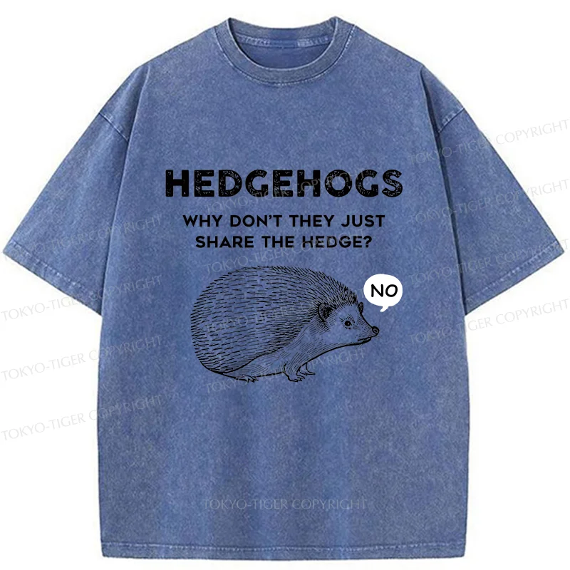 Tokyo-Tiger Funny Hedgehog Washed T-Shirt