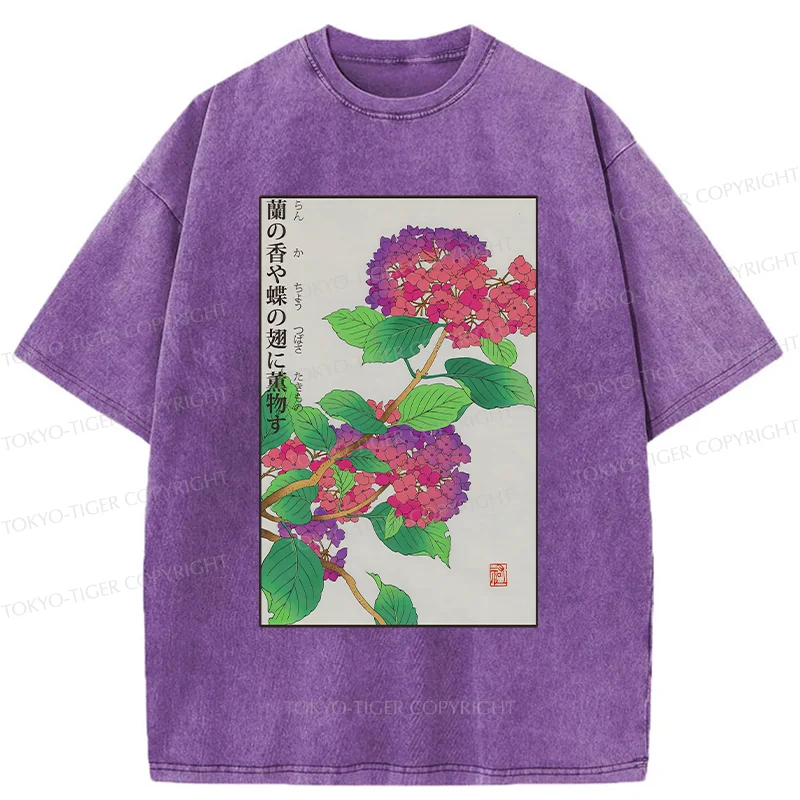 Tokyo-Tiger Purple Hydrangea Washed T-Shirt