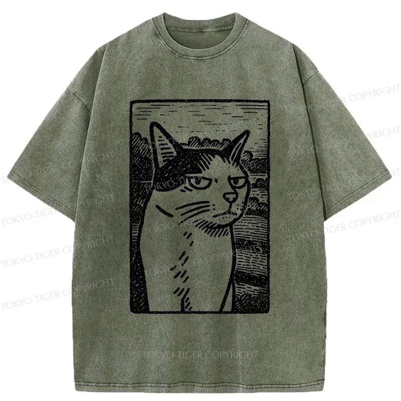 Tokyo-Tiger Cat's Hateful Eyes Washed T-Shirt