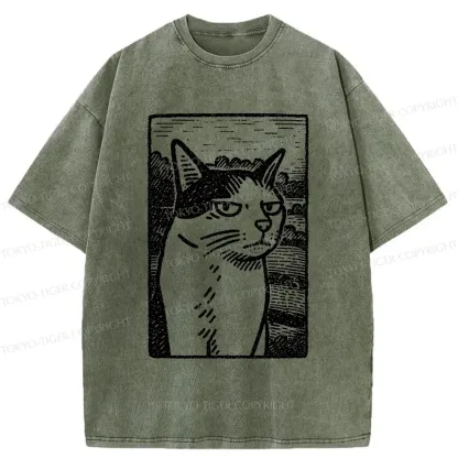 Tokyo-Tiger Cat's Hateful Eyes Washed T-Shirt