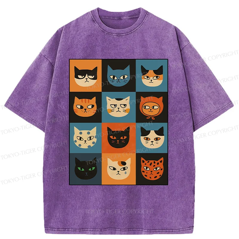 Tokyo-Tiger Cat Stamps Washed T-Shirt