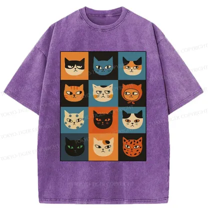 Tokyo-Tiger Cat Stamps Washed T-Shirt