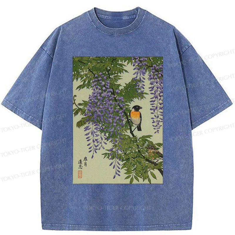 Tokyo-Tiger Wisteria Painting Washed T-Shirt