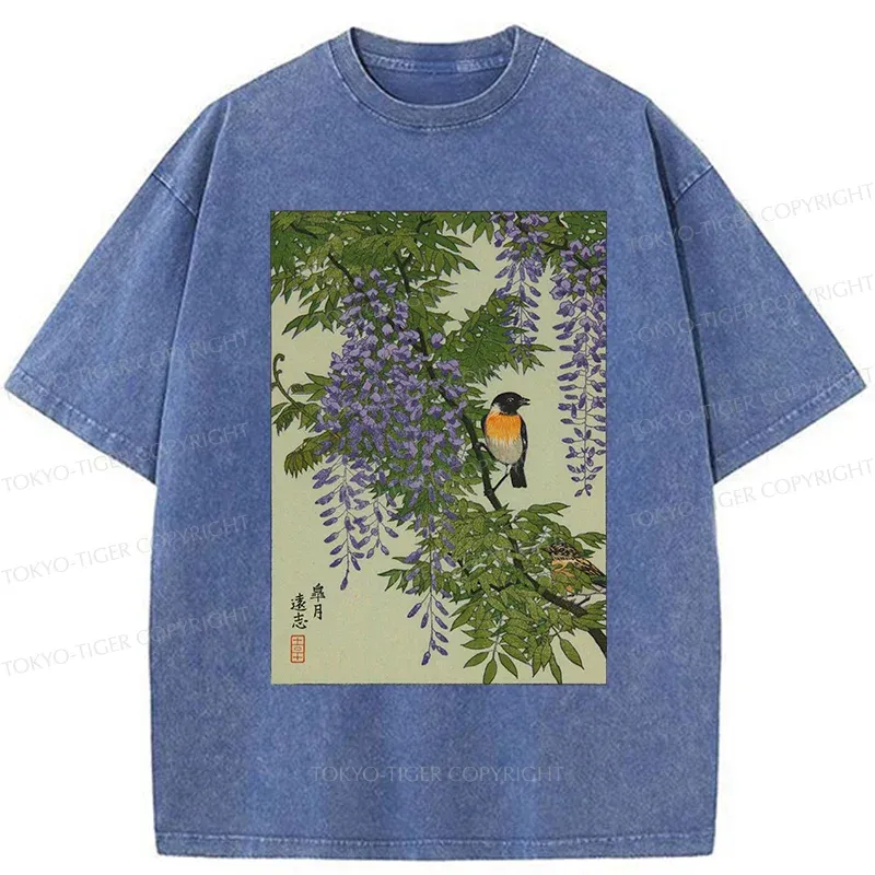 Tokyo-Tiger Wisteria Painting Washed T-Shirt