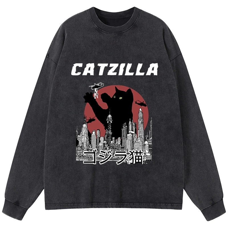 Tokyo-Tiger Catzilla Vintage Washed Long Sleeve T-Shirt