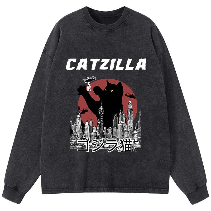 Tokyo-Tiger Catzilla Vintage Washed Long Sleeve T-Shirt Sale