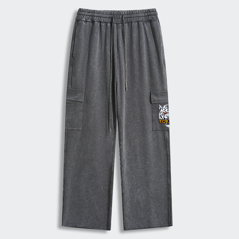 Tokyo-Tiger Logo Washed Utility Sweatpants