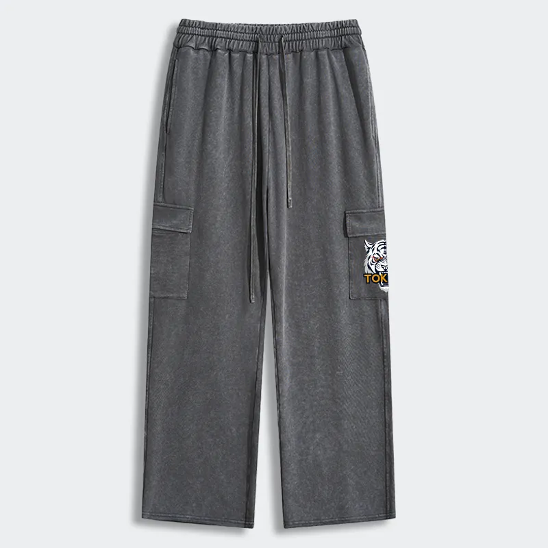 Tokyo-Tiger Logo Washed Utility Sweatpants