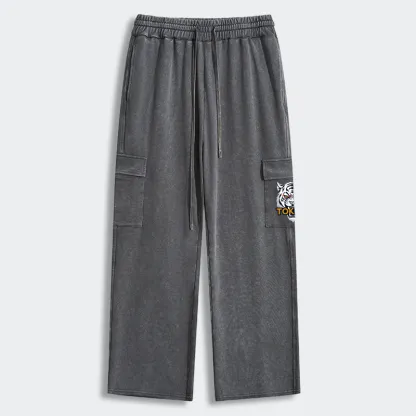 Tokyo-Tiger Logo Washed Utility Sweatpants