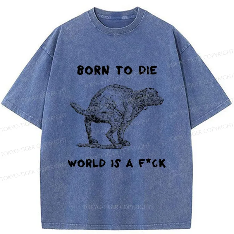 Tokyo-Tiger Dog Pooping Funny Washed T-Shirt