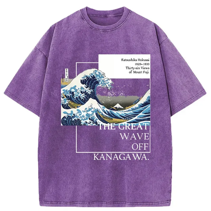 Tokyo-Tiger Japanese Ukiyoe Waves Washed T-Shirt