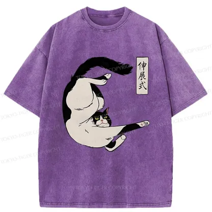 Tokyo-Tiger Supine Cat Stretch Washed T-Shirt