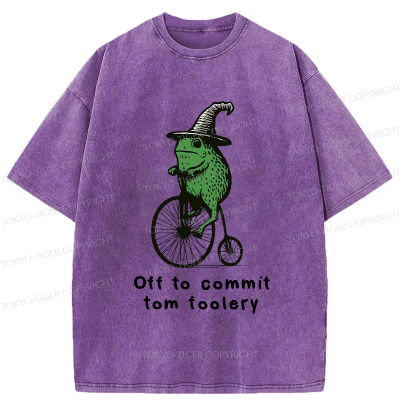 Tokyo-Tiger Frog Riding Penny-farthing Washed T-Shirt