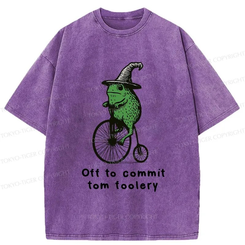 Tokyo-Tiger Frog Riding Penny-farthing Washed T-Shirt