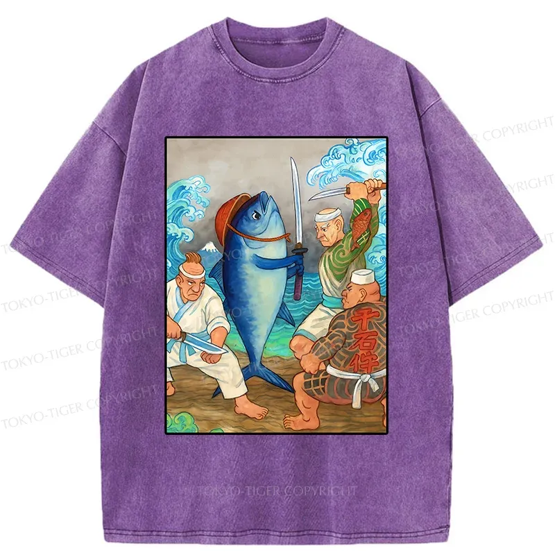 Tokyo-Tiger Tuna VS Human Washed T-Shirt