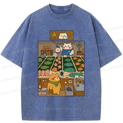 Tokyo-Tiger Cat's Fish Market Washed T-Shirt