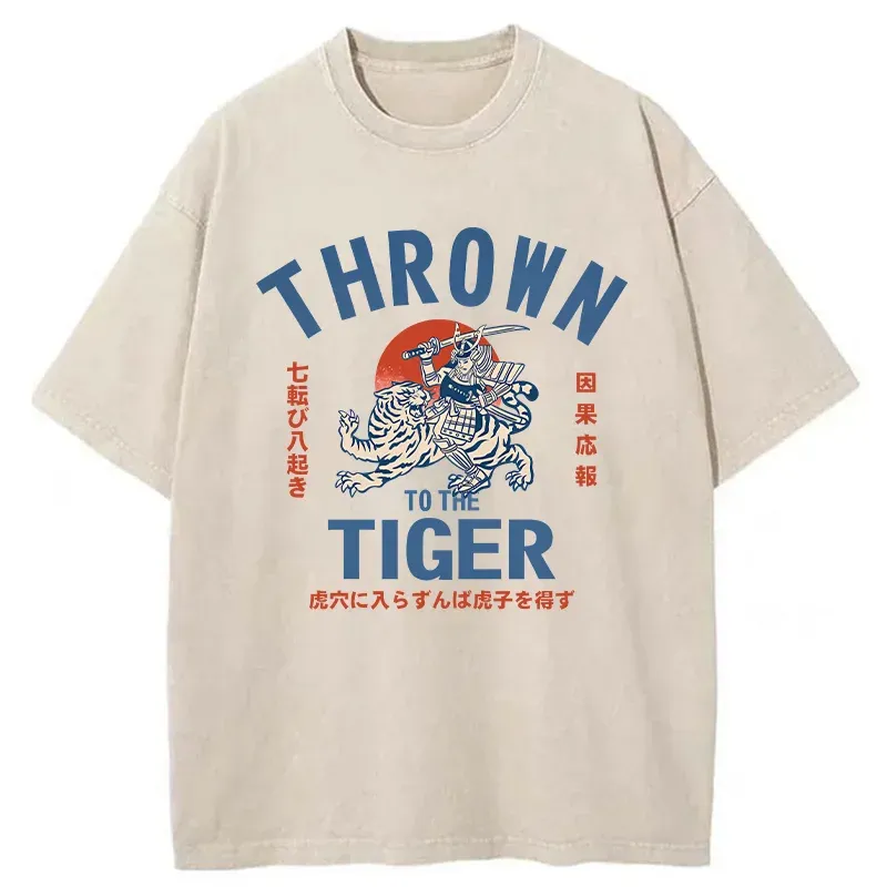 Tokyo-Tiger Japanese Traditional Proverb Washed T-Shirt