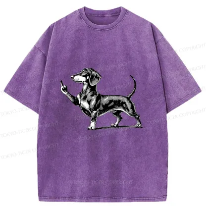 Tokyo-Tiger Dachshund Showing Middle Finger Washed T-Shirt