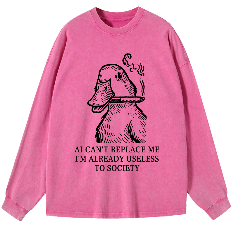 Tokyo-Tiger Smoking Duck Funny Washed Long Sleeve T-Shirt