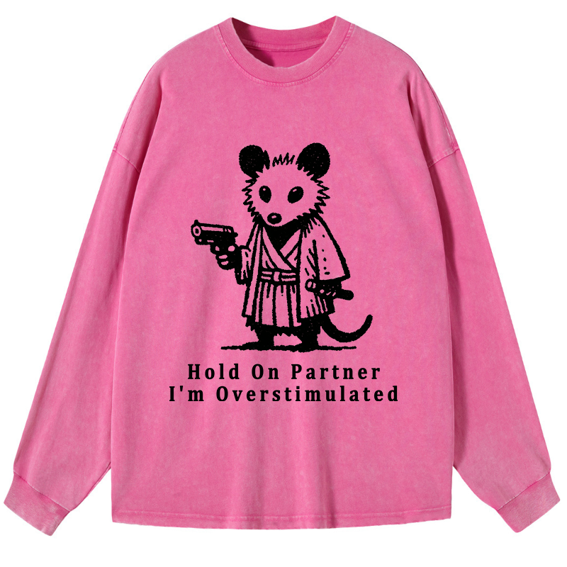 Tokyo-Tiger Funny Possum Samurai Washed Long Sleeve T-Shirt