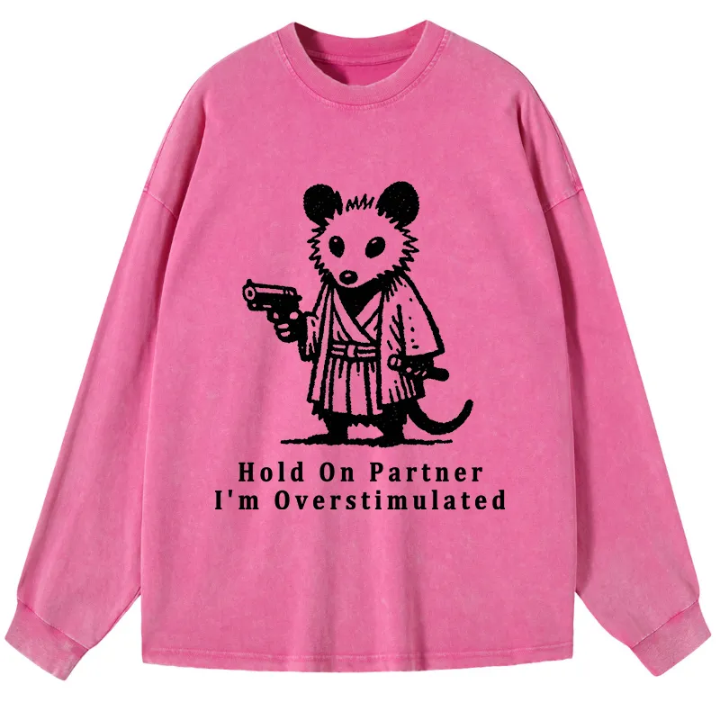 Tokyo-Tiger Funny Possum Samurai Washed Long Sleeve T-Shirt