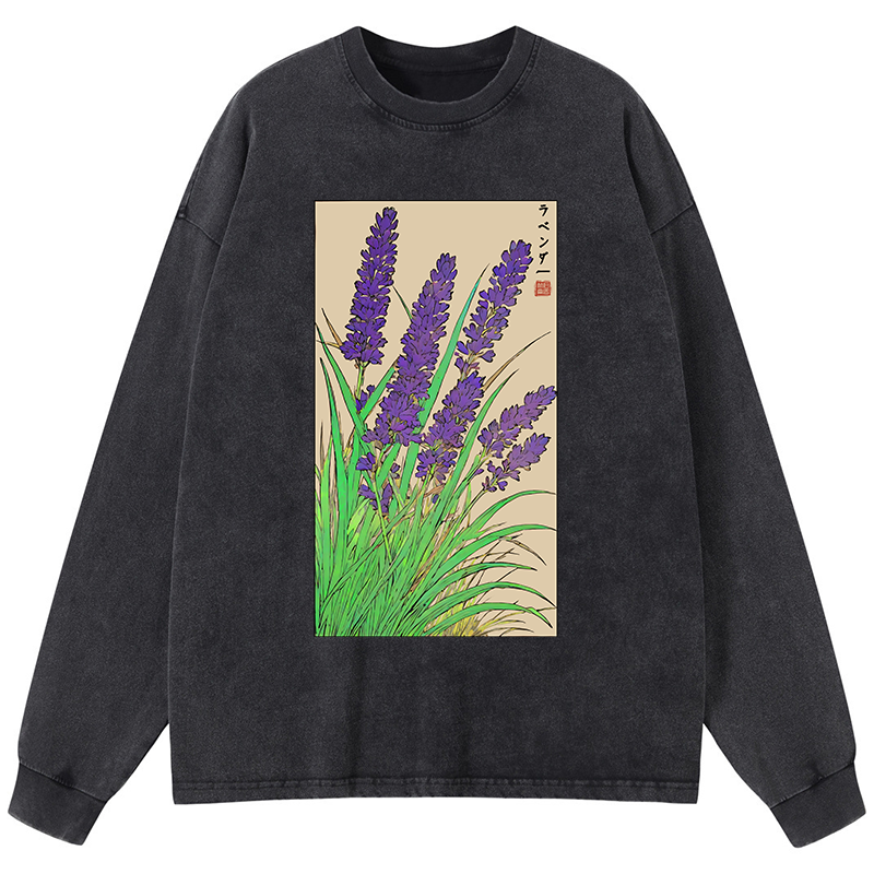 Tokyo-Tiger Japanese Lavender Washed Long Sleeve T-Shirt