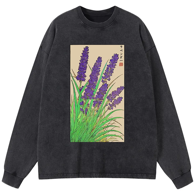 Tokyo-Tiger Japanese Lavender Washed Long Sleeve T-Shirt