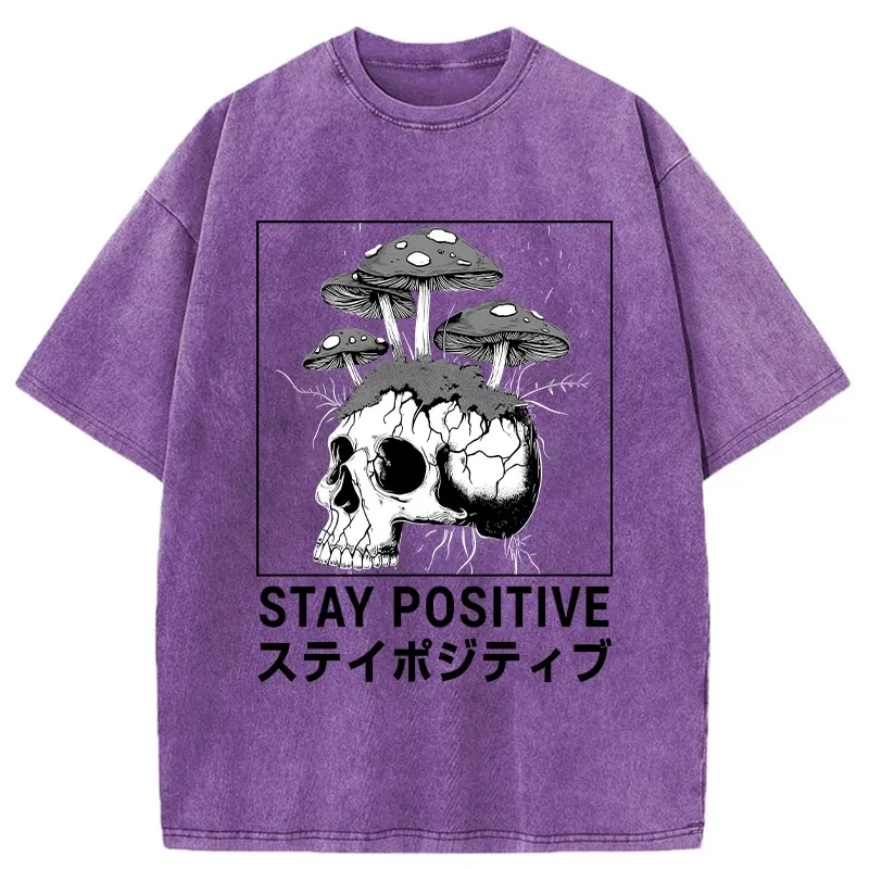 Tokyo-Tiger Stay Positive Funny Washed T-Shirt