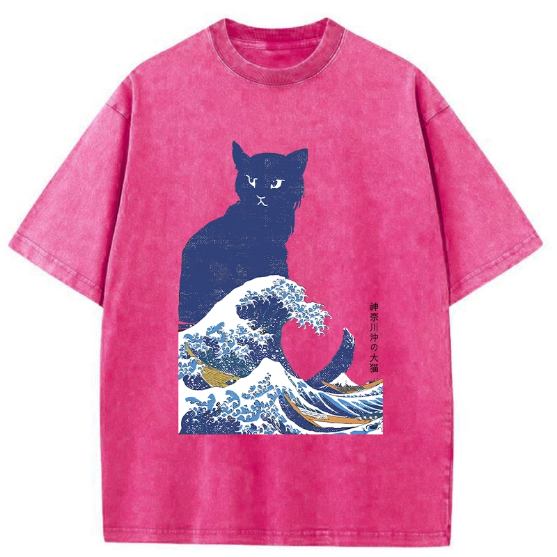 Tokyo-Tiger The Great Wave Off Cat Washed T-Shirt
