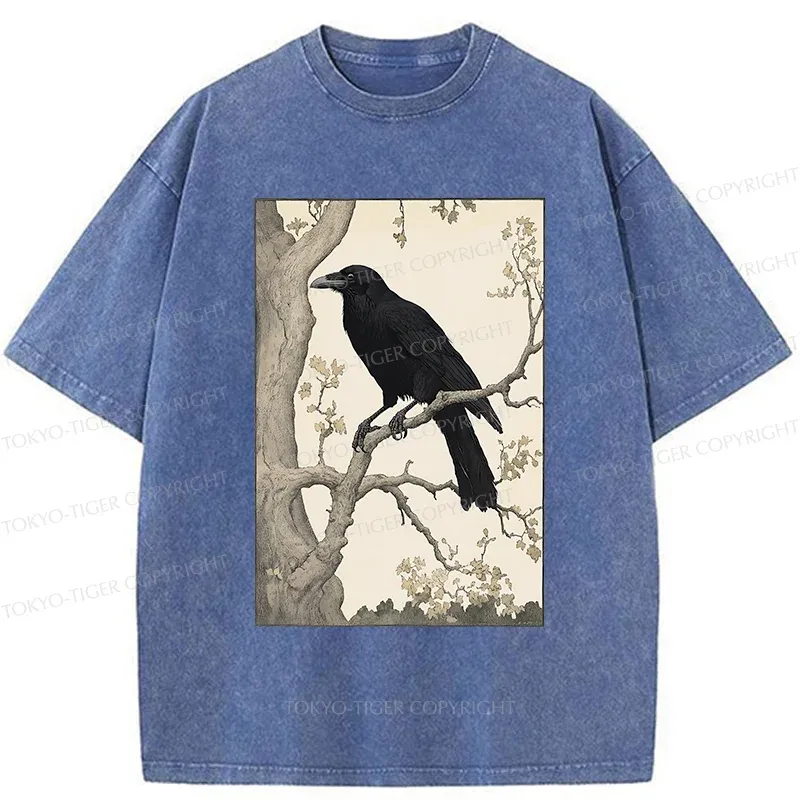 Tokyo-Tiger Ancient Painting Of Crow Washed T-Shirt