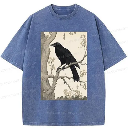 Tokyo-Tiger Ancient Painting Of Crow Washed T-Shirt