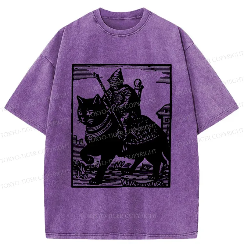 Tokyo-Tiger Knight Riding A Cat Washed T-Shirt