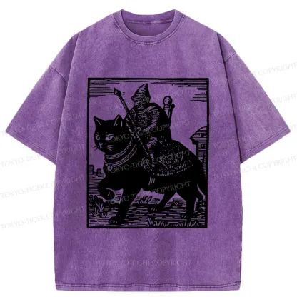 Tokyo-Tiger Knight Riding A Cat Washed T-Shirt