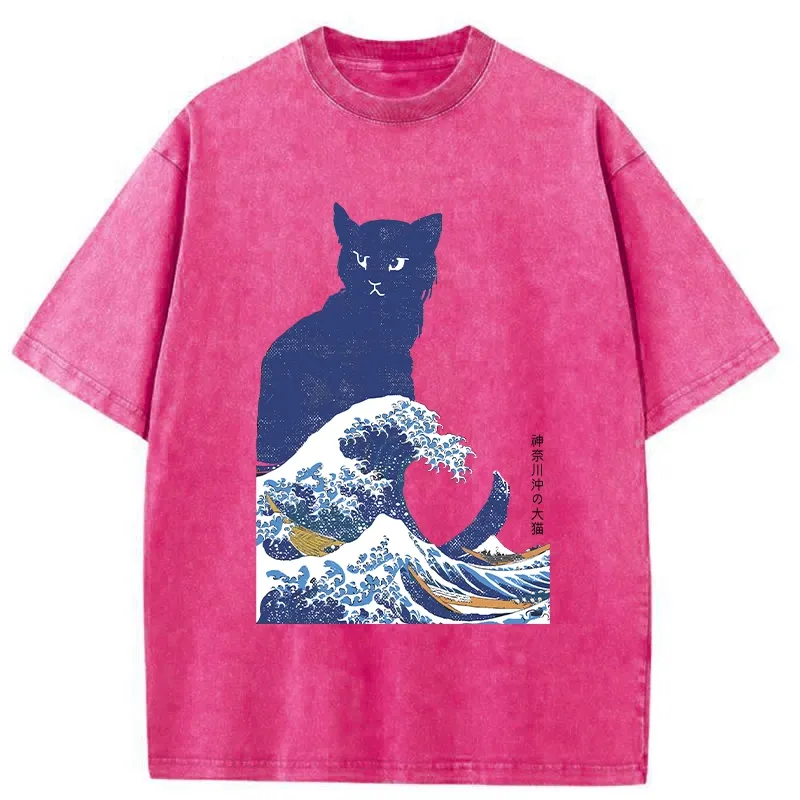 Tokyo-Tiger The Great Wave Off Cat Washed T-Shirt