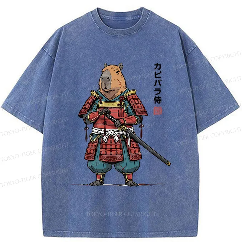 Tokyo-Tiger Capybara Samurai Washed T-Shirt