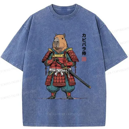 Tokyo-Tiger Capybara Samurai Washed T-Shirt