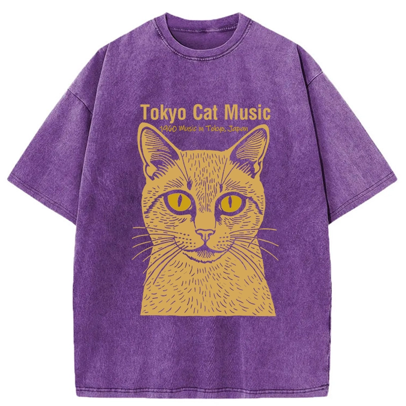 Tokyo-Tiger Tokyo Cat Music Washed T-Shirt