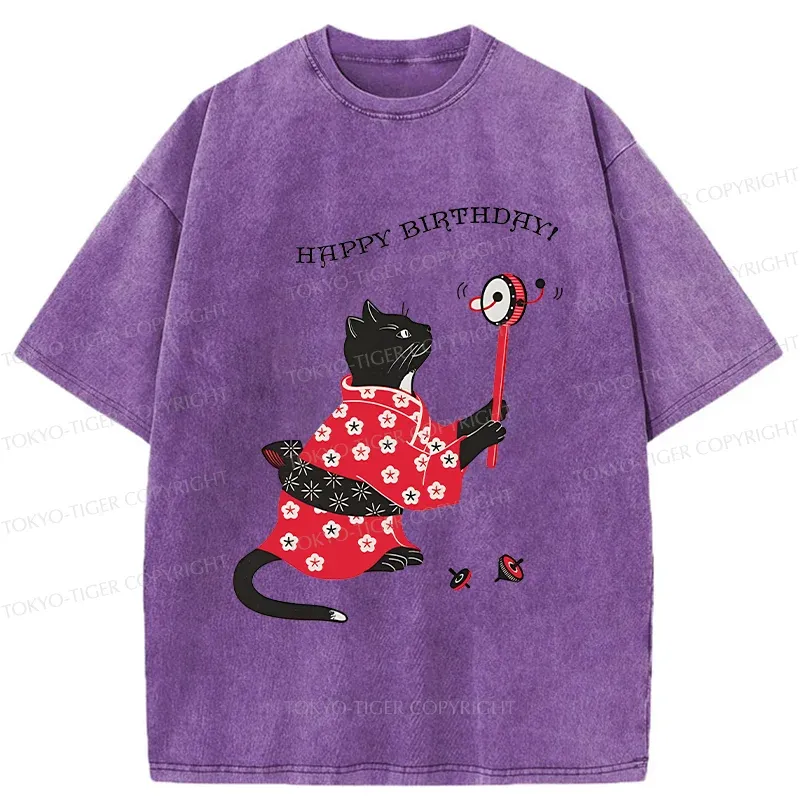 Tokyo-Tiger Birthday Cat Washed T-Shirt
