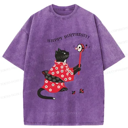 Tokyo-Tiger Birthday Cat Washed T-Shirt