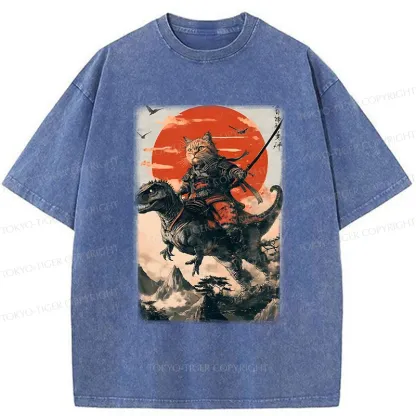 Tokyo-Tiger Brave Cat Samurai Washed T-Shirt