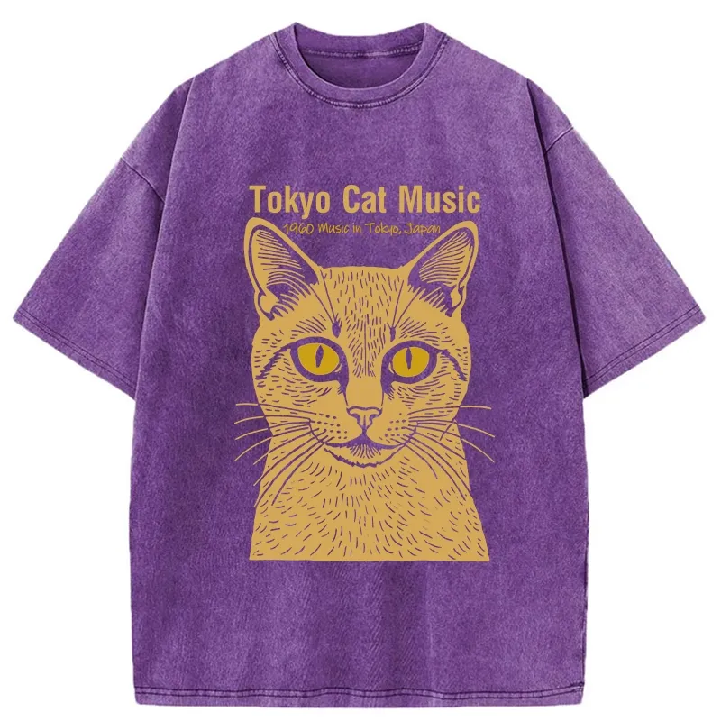 Tokyo-Tiger Tokyo Cat Music Washed T-Shirt
