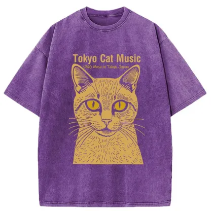 Tokyo-Tiger Tokyo Cat Music Washed T-Shirt