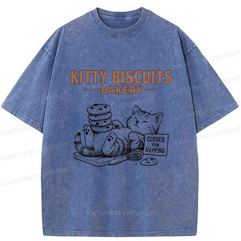 Tokyo-Tiger Cat Bakery Funny Washed T-Shirt
