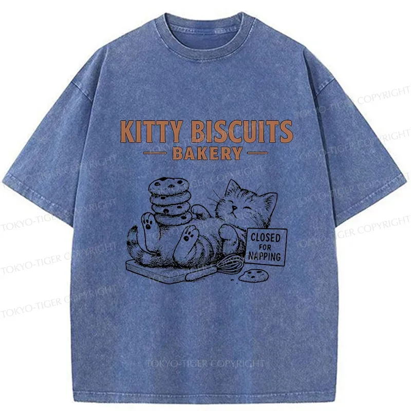 Tokyo-Tiger Cat Bakery Funny Washed T-Shirt