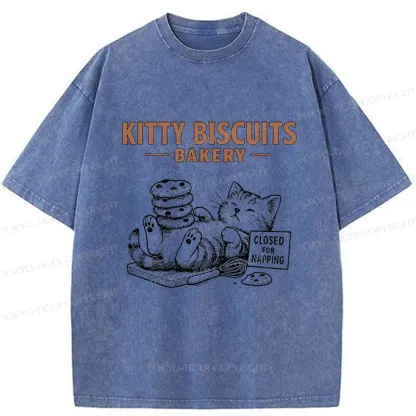 Tokyo-Tiger Cat Bakery Funny Washed T-Shirt