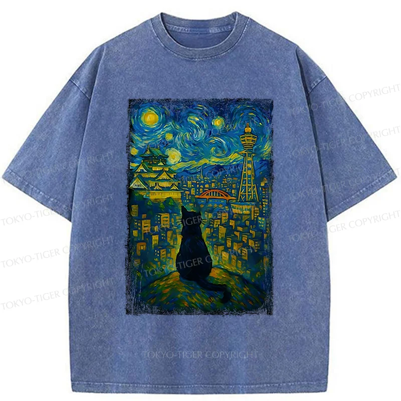 Tokyo-Tiger Cats In The City Of Osaka Washed T-Shirt